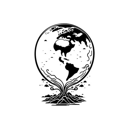 Earth icon hand draw black colour world water day logo vector element and symbolのイラスト素材