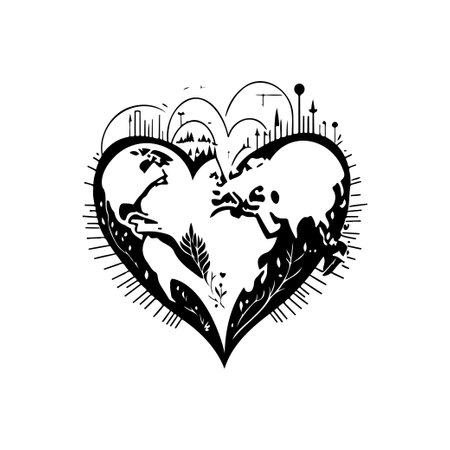 Earth love Icon hand draw black colour world health logo vector element and symbolのイラスト素材