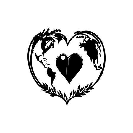 Earth love Icon hand draw black colour world health logo vector element and symbolのイラスト素材
