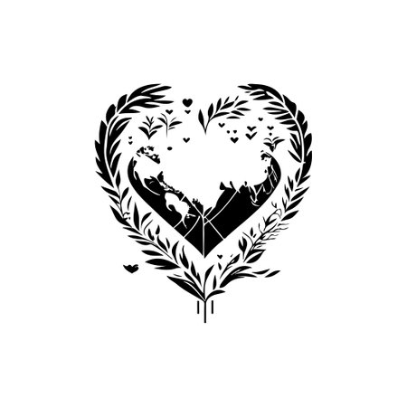 Earth love Icon hand draw black colour world health logo vector element and symbolのイラスト素材