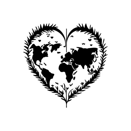 Earth love Icon hand draw black colour world health logo vector element and symbolのイラスト素材