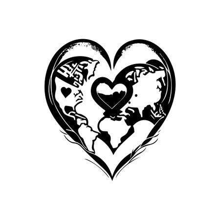 Earth love Icon hand draw black colour world health logo vector element and symbolのイラスト素材