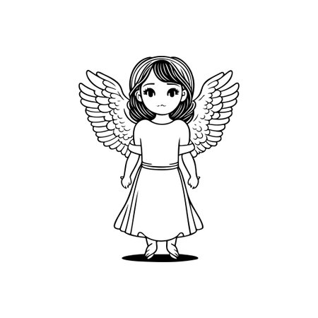Angel girl Icon hand draw black colour easter sunday logo vector element and symbolのイラスト素材