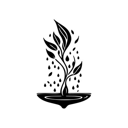 Water plant Icon hand draw black colour Earth day logo vector element and symbolのイラスト素材