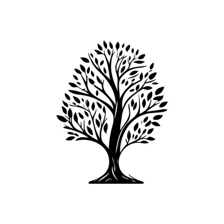 Tree Icon hand draw black colour Earth day logo vector element and symbolのイラスト素材
