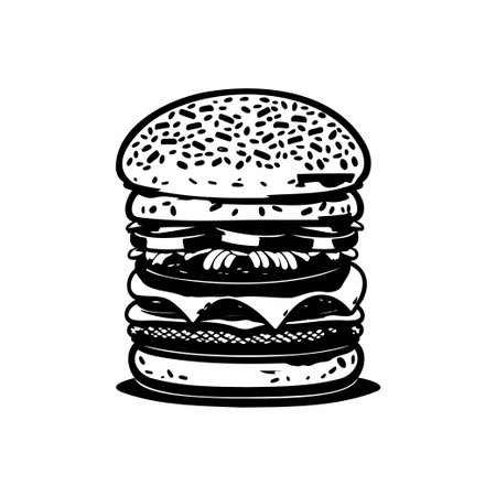 Burger Icon hand draw black colour hamburger day logo vector element and symbolのイラスト素材
