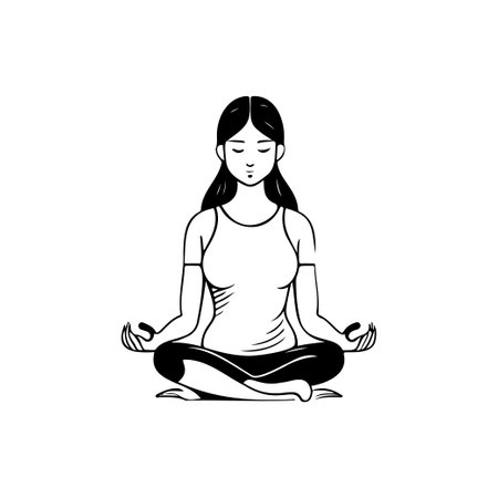 Yoga Icon hand draw black colour international yoga day logo vector element and symbolのイラスト素材