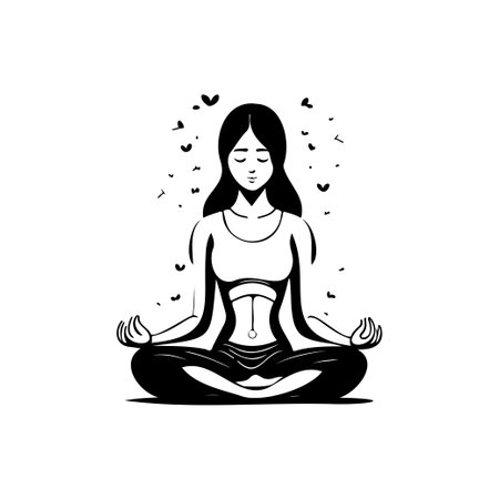 Yoga Icon hand draw black colour international yoga day logo vector element and symbolのイラスト素材