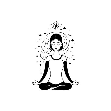 Yoga Icon hand draw black colour international yoga day logo vector element and symbolのイラスト素材