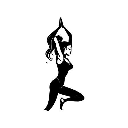 Pose Yoga Icon hand draw black colour international yoga day logo vector element and symbolのイラスト素材