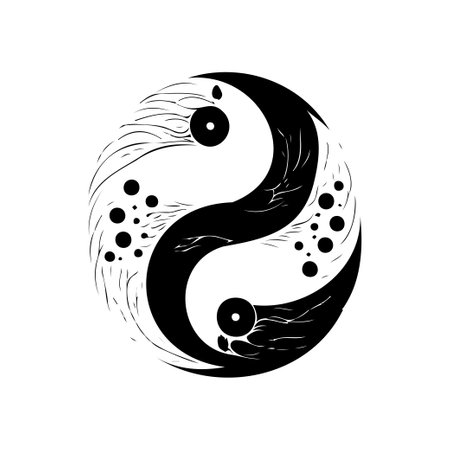 Yin yang Icon hand draw black colour international yoga day logo vector element and symbolのイラスト素材