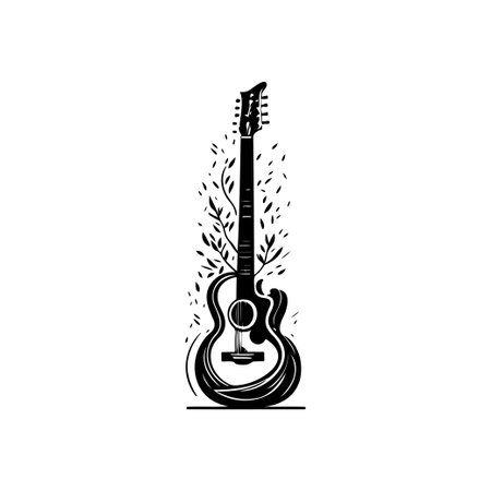 Guitar Icon hand draw black colour youth day logo vector element and symbolのイラスト素材