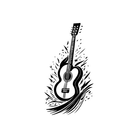 Guitar Icon hand draw black colour youth day logo vector element and symbolのイラスト素材