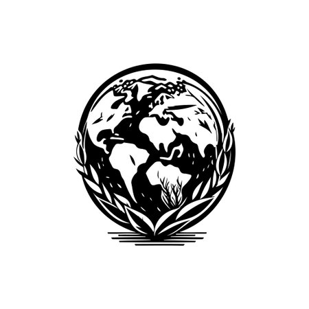 Planet Icon hand draw black colour world humanitarian day logo vector element and symbolのイラスト素材