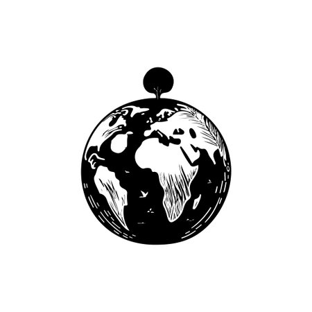 Planet Icon hand draw black colour world humanitarian day logo vector element and symbolのイラスト素材