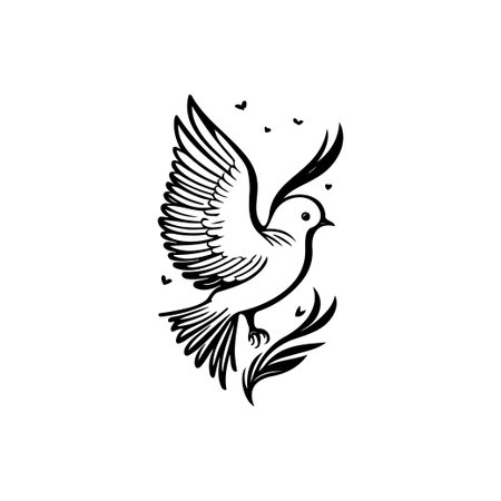 Dove bird wing Icon hand draw black colour charity day logo vector element and symbolのイラスト素材