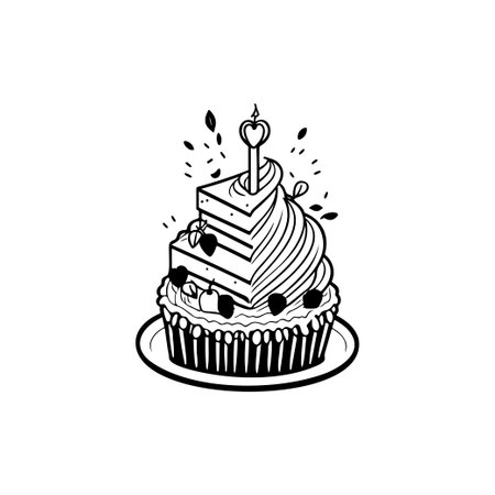 Cake birthday Icon hand draw black colour national Pancake logo vector element and symbol