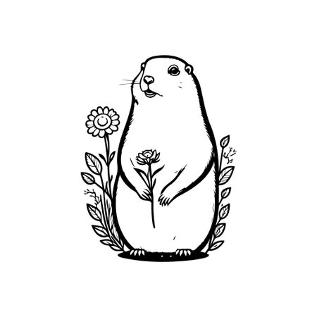 Groundhog flower Icon hand draw black colour groundhog day logo vector element and symbolのイラスト素材
