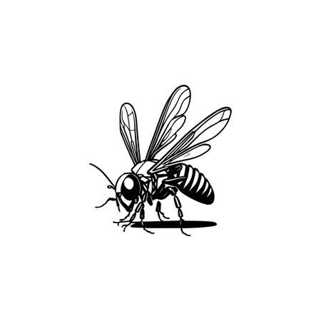 Wasp Icon hand draw black colour flying animals logo vector element and symbolのイラスト素材