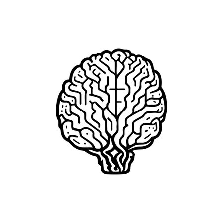 Brain Icon hand draw black colour artificial intelligence logo vector element and symbolのイラスト素材