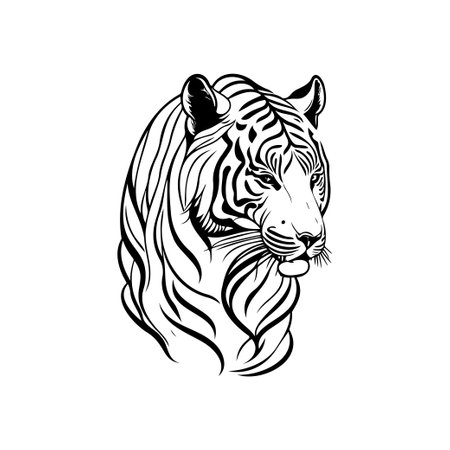 Tiger Icon hand draw black colour lunar animal logo vector element and symbolのイラスト素材