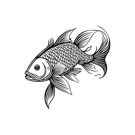 Fish Icon hand draw black colour lunar animal logo vector element and symbolのイラスト素材