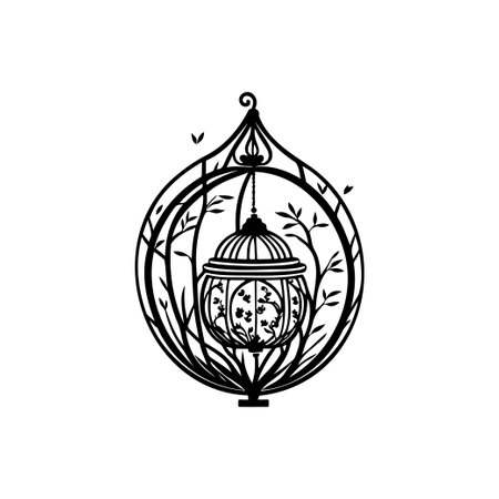 Lantern Icon hand draw black colour lunar new year logo vector element and symbolのイラスト素材