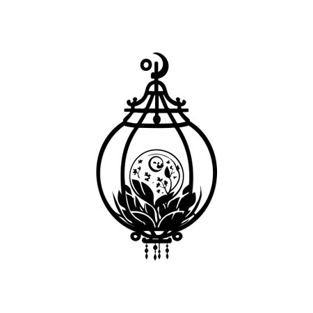 Lantern Icon hand draw black colour lunar new year logo vector element and symbolのイラスト素材