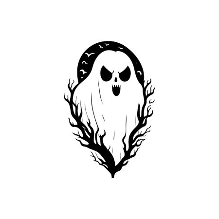 Ghost Icon hand draw black colour Halloween scary logo vector element and symbolのイラスト素材