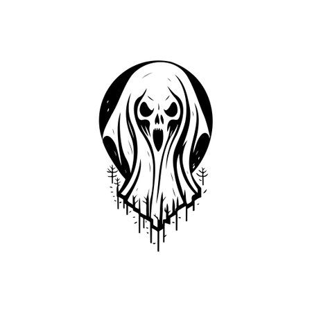 Ghost Icon hand draw black colour Halloween scary logo vector element and symbolのイラスト素材