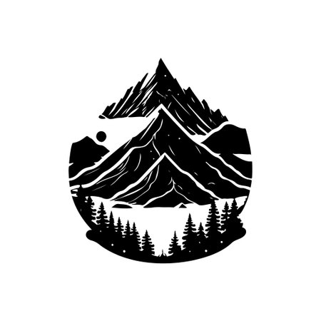 Mountain sun Icon hand draw black colour nature logo vector element and symbolのイラスト素材