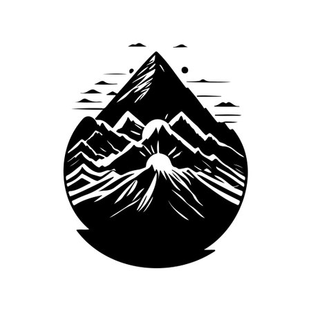 Mountain sun Icon hand draw black colour nature logo vector element and symbolのイラスト素材
