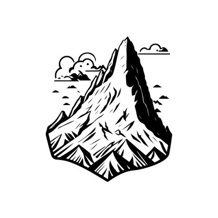 Mountain nature Icon hand draw black colour nature logo vector element and symbolのイラスト素材