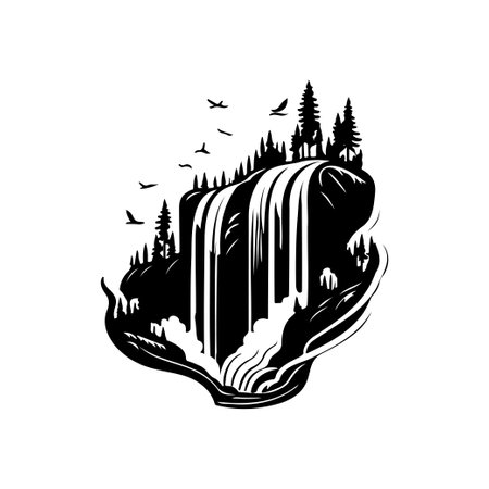 Waterfall Icon hand draw black colour nature logo vector element and symbolのイラスト素材