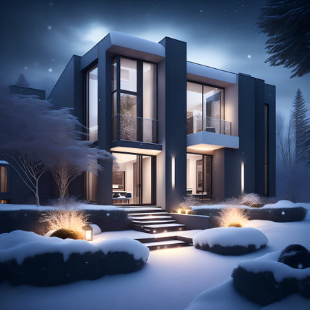 modern black house covered in snow in winter picture wallpaperの素材