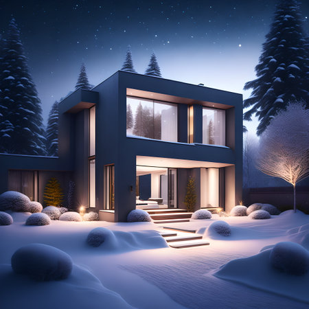 modern black house covered in snow in winter picture wallpaperの素材