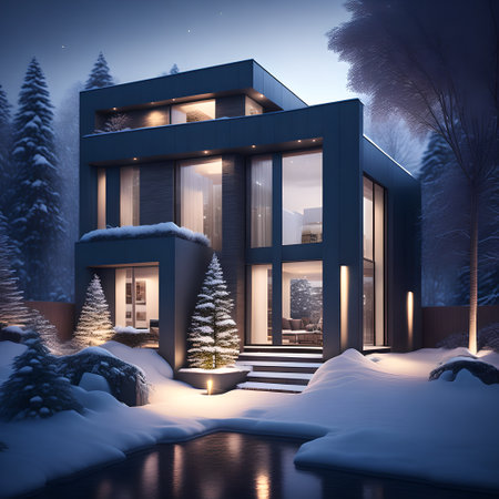 modern black house covered in snow in winter picture wallpaperの素材