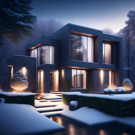 modern black house covered in snow in winter picture wallpaperの素材