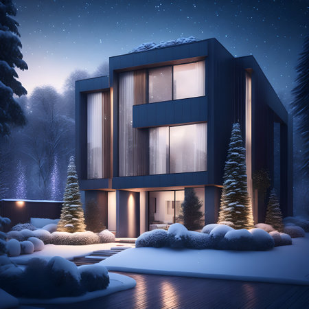 modern black house covered in snow in winter picture wallpaperの素材