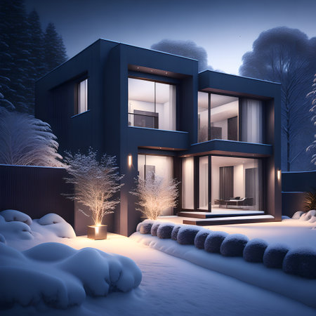 modern black house covered in snow in winter picture wallpaperの素材