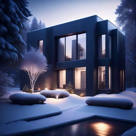 modern black house covered in snow in winter picture wallpaperの素材