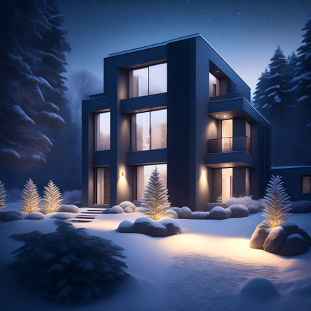modern black house covered in snow in winter picture wallpaperの素材