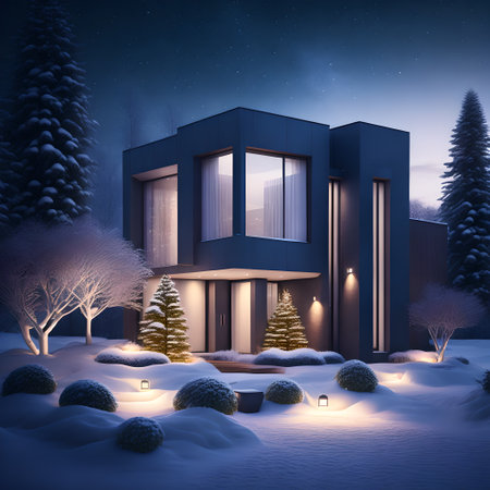 modern black house covered in snow in winter picture wallpaperの素材