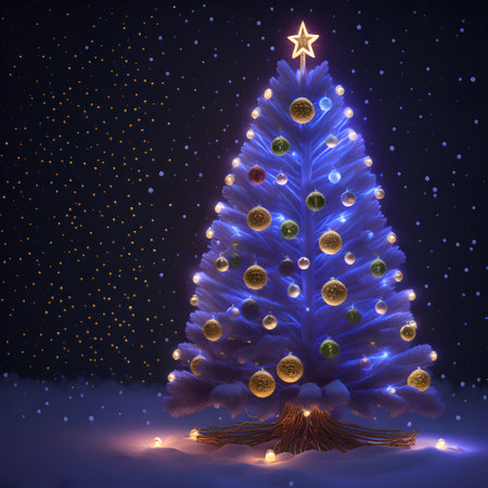 Christmas tree in the middle of the darkness shining wallpaper pictureの素材