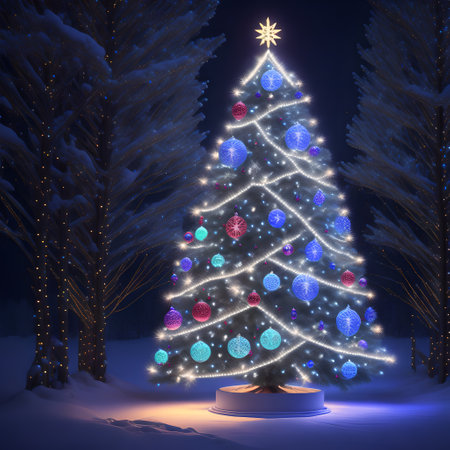 Christmas tree in the middle of the darkness shining wallpaper pictureの素材