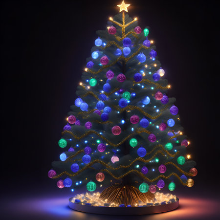 Christmas tree in the middle of the darkness shining wallpaper pictureの素材