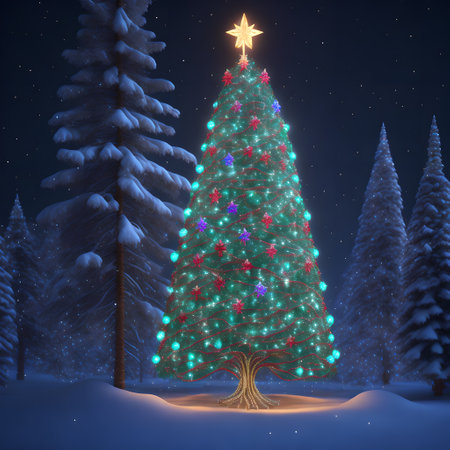 Christmas tree in the middle of the darkness shining wallpaper pictureの素材