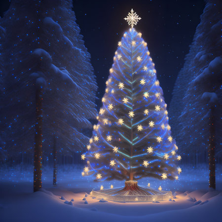 Christmas tree in the middle of the darkness shining wallpaper pictureの素材