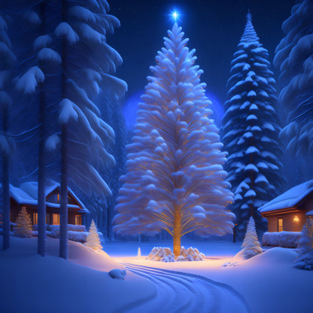 Christmas tree with covered in shining snow wallpaper pictureの素材