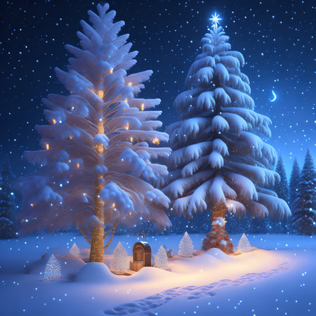 Christmas tree with covered in shining snow wallpaper pictureの素材